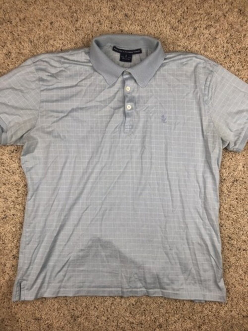 Ralph Lauren Golf Shirt Mens Medium Blue Short Sleeve 100% Cotton Shirt Check